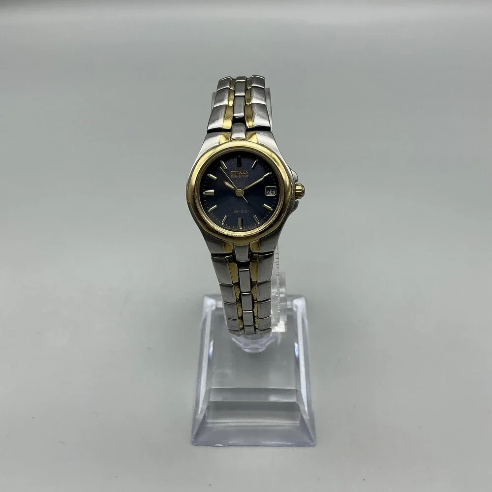 Citizen Eco-Drive Womens Watch 24mm Blue Dial Two Tone WR 100 E011-K15711 6.5